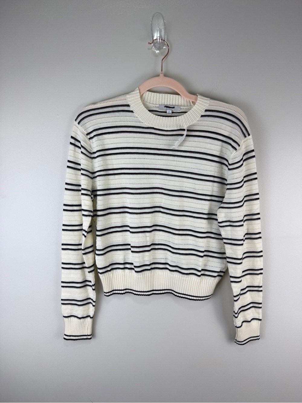 Madewell Cream and Black Open-Knit Striped Sweater Small